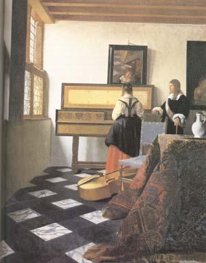 Jan Vermeer A Lady at the Virginals with a Gentleman (mk25) Norge oil painting art